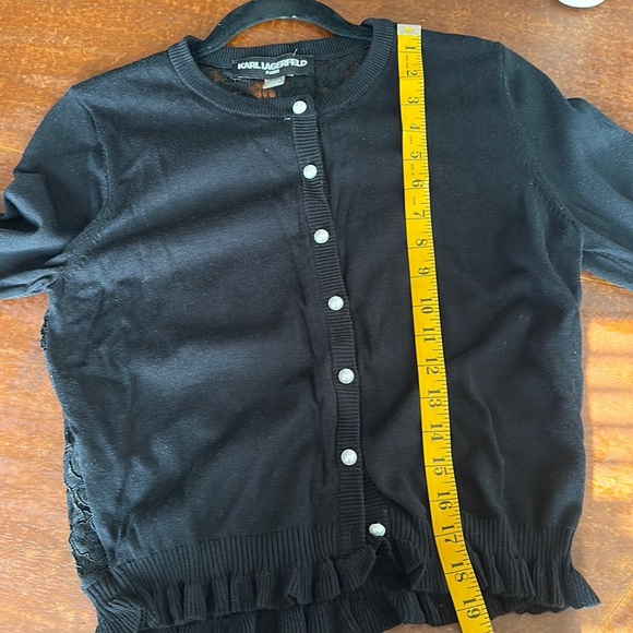 NWT Karl Lagerfield Black Lace Back Cardigan Sweater Size Small - Picture 10 of 11